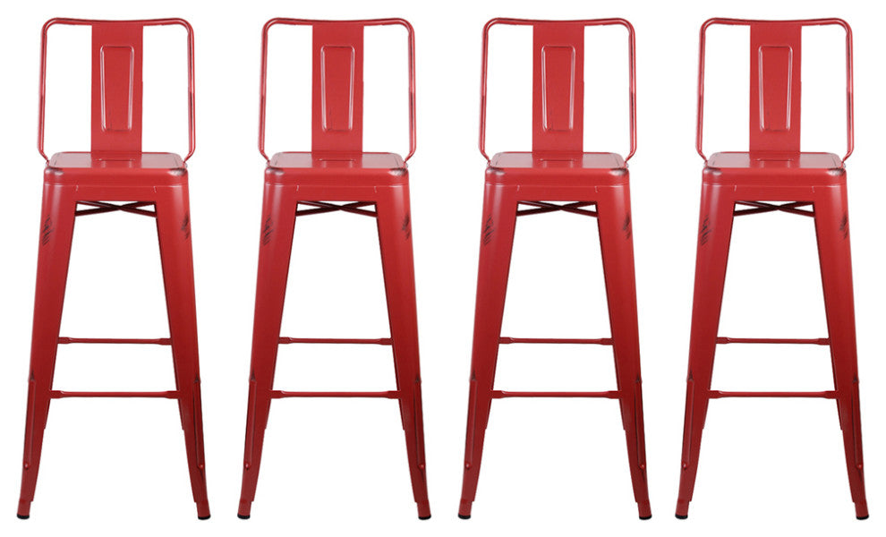 Highback Red Metal Bar Stools Set of 4