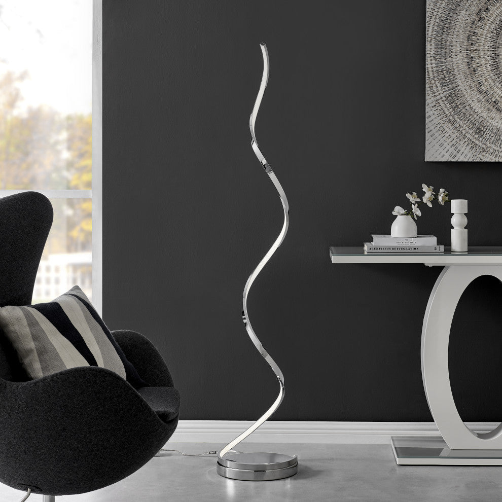 Modern Spiral Dimmable Integrated Led Floor Lamp, Chrome