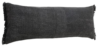 Muted Black Solid Stonewash Throw Pillow With Fringe, Black, 14"x36", Cover Only