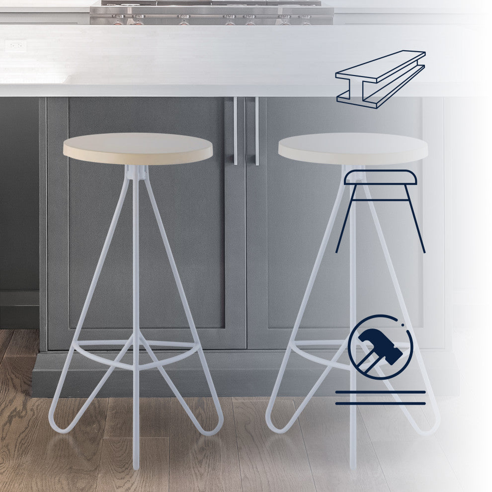 Trinity Modern Industiral Iron Tripod Backless Bar Stool, Brown