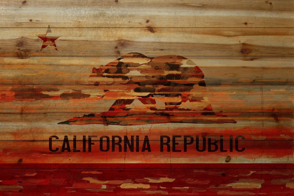 "Cali" Print on Natural Pine Wood, 45"x30"