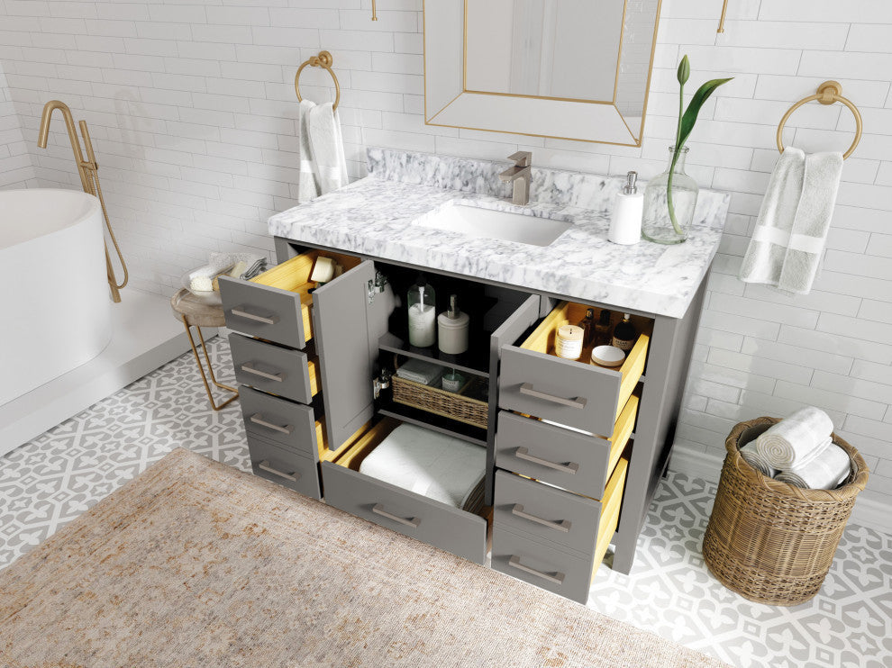 Malibu 48 Single Sink Bath Vanity in Elephant Skin Gray 2" Piatra Gray