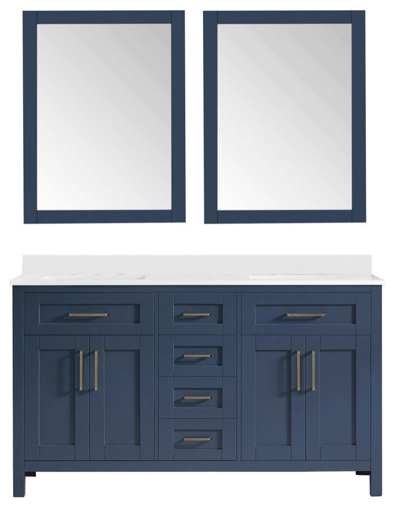 Tahoe Double Vanity Set With Mirrors, Cultured Marble Top, Midnight Blue, 60"