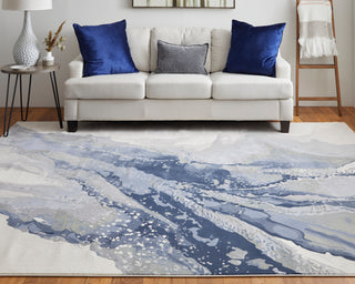 Takara Modern Abstract, Blue/Gray/Ivory, 5'x7'6" Area Rug