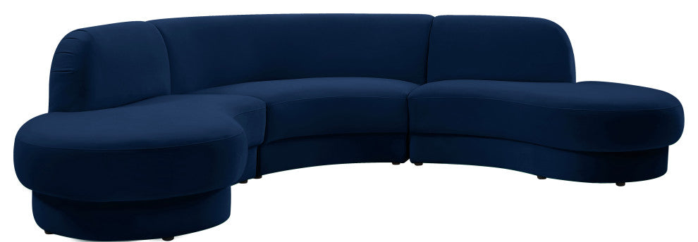 Rosa Velvet Upholstered 3-Piece Sectional, Navy