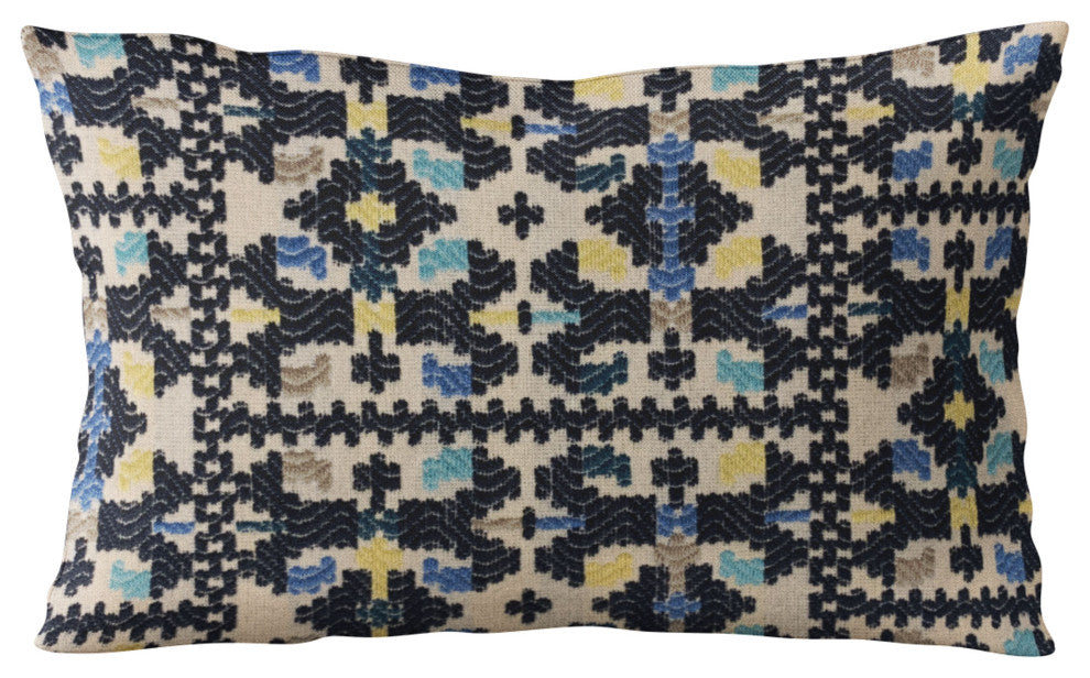 Plutus Blue Morocco Damask Luxury Throw Pillow, 12"x20"