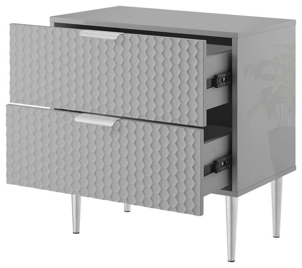 Inspired Home Kareena Table, 2 Drawers, Gray/Chrome