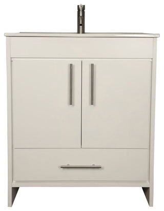 Pacific 30" Vanity With Integrated Ceramic Top and Brushed Nickel Handles, White