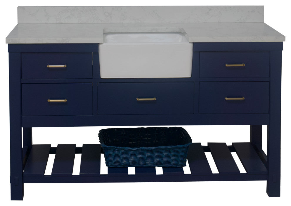 Charlotte 60" Bathroom Vanity, Royal Blue, Engineered Carrara, Single