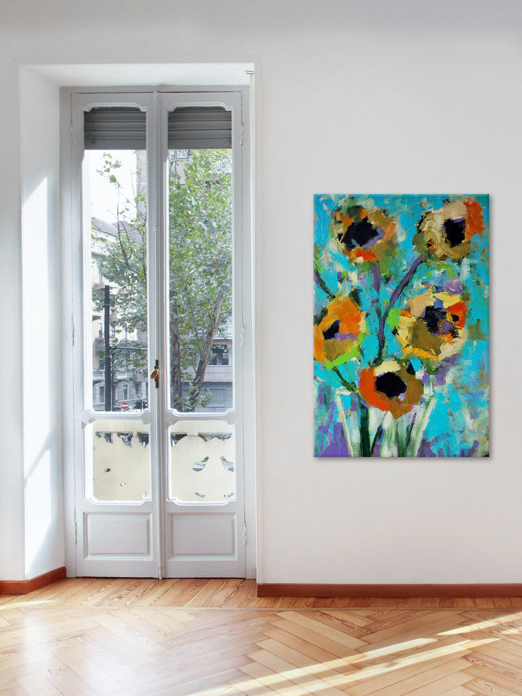 "Modern Sunflowers" Painting Print on Wrapped Canvas, 40"x60"