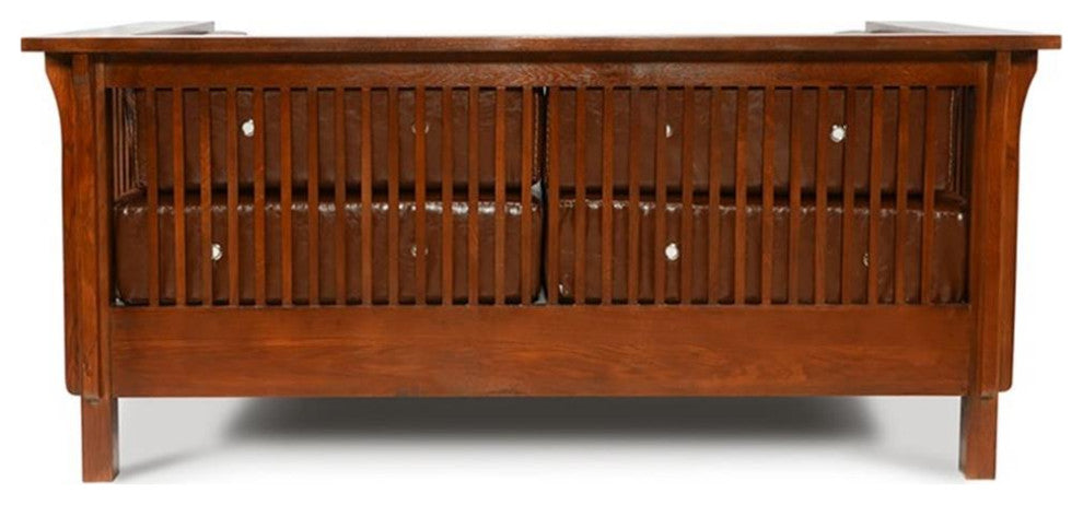 Arts and Crafts / Craftsman Cubic Slat Side Love Seat - Chestnut Brown Leather