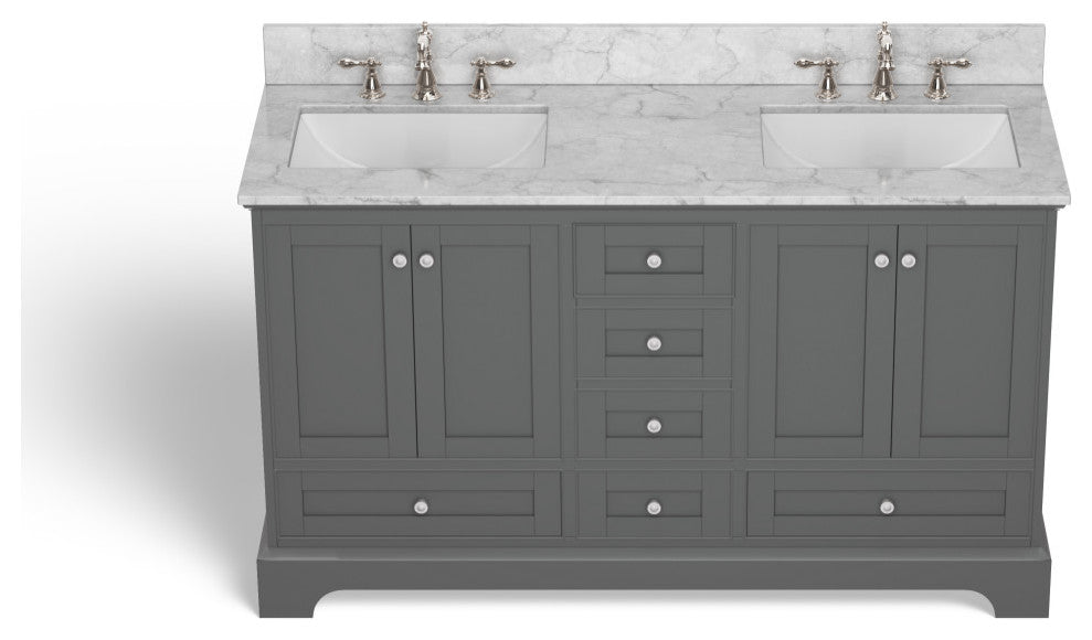 Cascade Bath Vanity, Sapphire Gray, 60", Brushed Nickel Hardware, Double, Freestanding