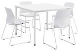 KFI Dailey 42in Square Dining Set - White Table - White Sled Chairs