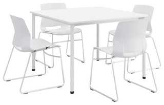 KFI Dailey 42in Square Dining Set - White Table - White Sled Chairs