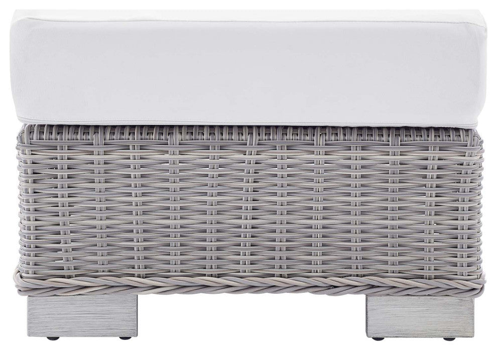 Lounge Chair Ottoman, Sunbrella, Rattan, Wicker, Gray White, Outdoor