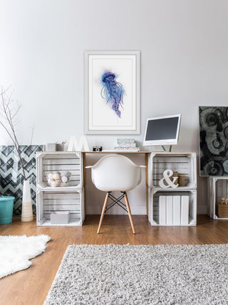 "Jellyfish Blue Purple" Framed Painting Print