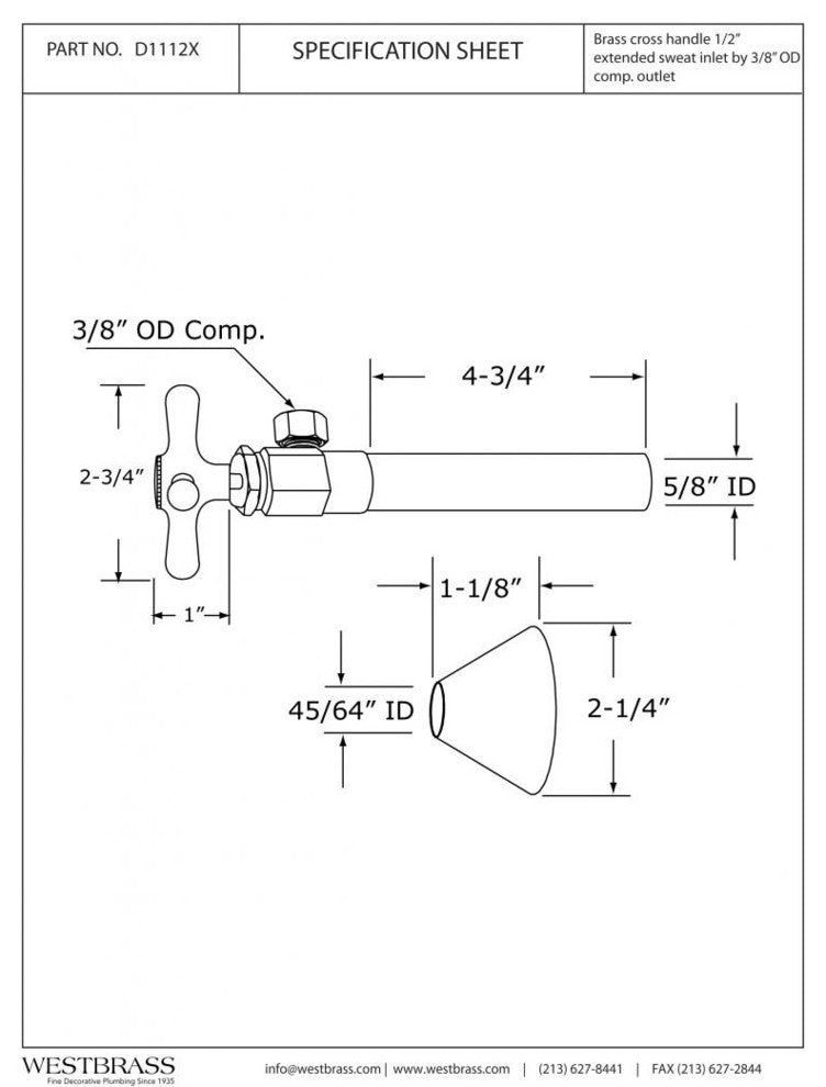 Angle Stop - 1/2" Copper Sweat X 3/8" Od Comp. In Polished Chrome