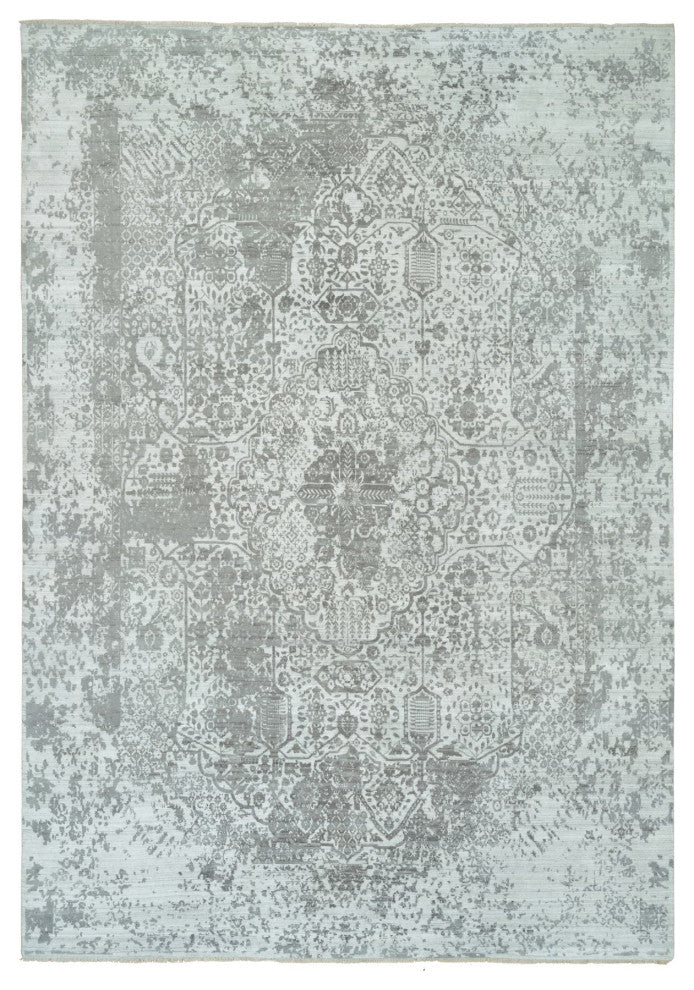 Chrome Zoroastrian Hand Knotted Wool and Silk Oversized Rug, 12'1"x17'10"