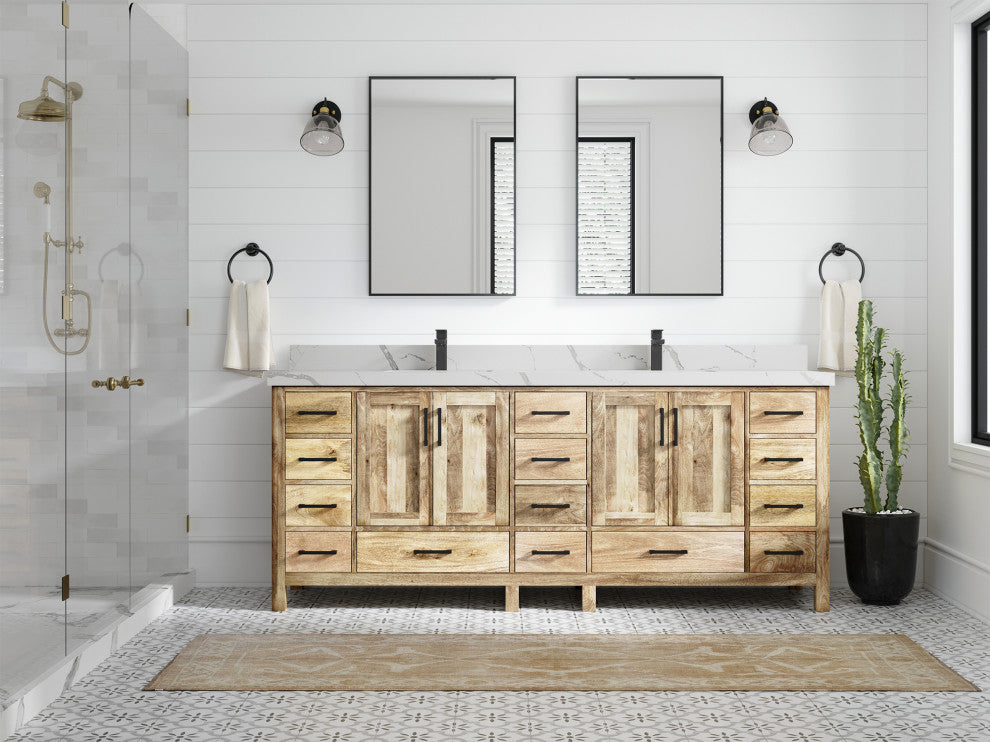 Malibu Mango 84 Double Sink Bath Vanity in White Washed 2" Calacatta Laza