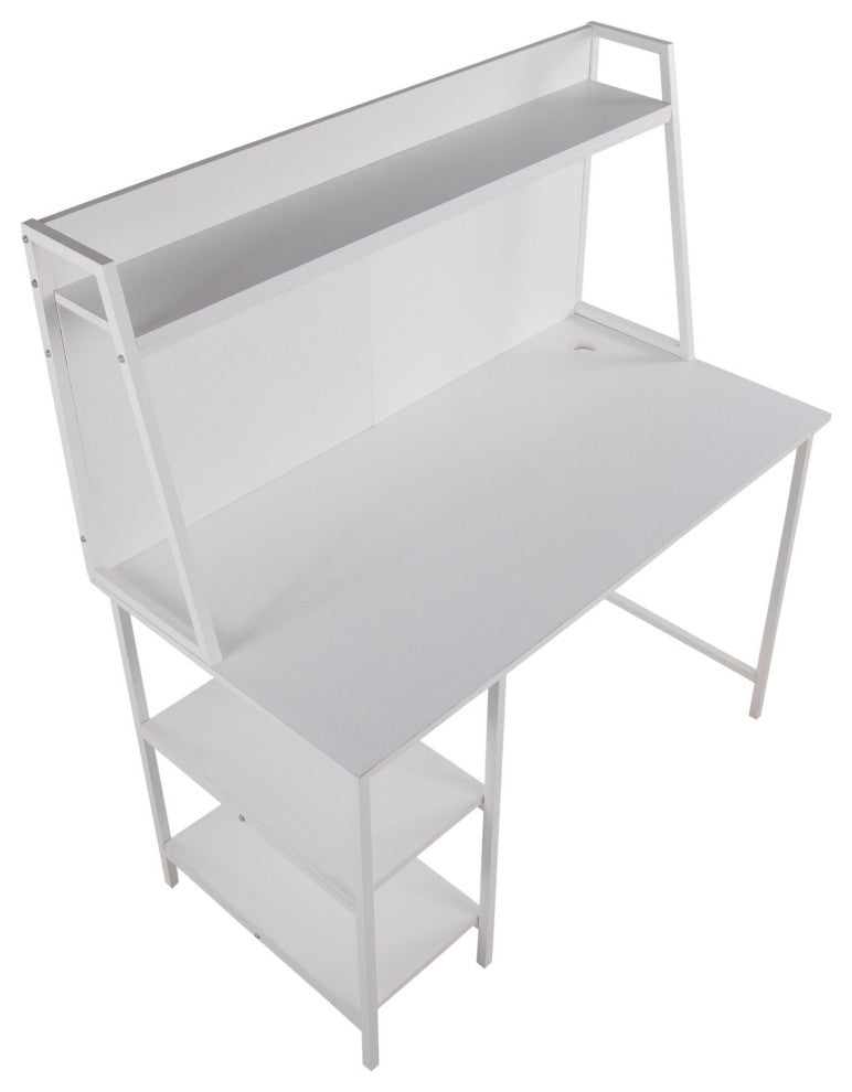 Geo Shelf Desk, White Steel, White MDF