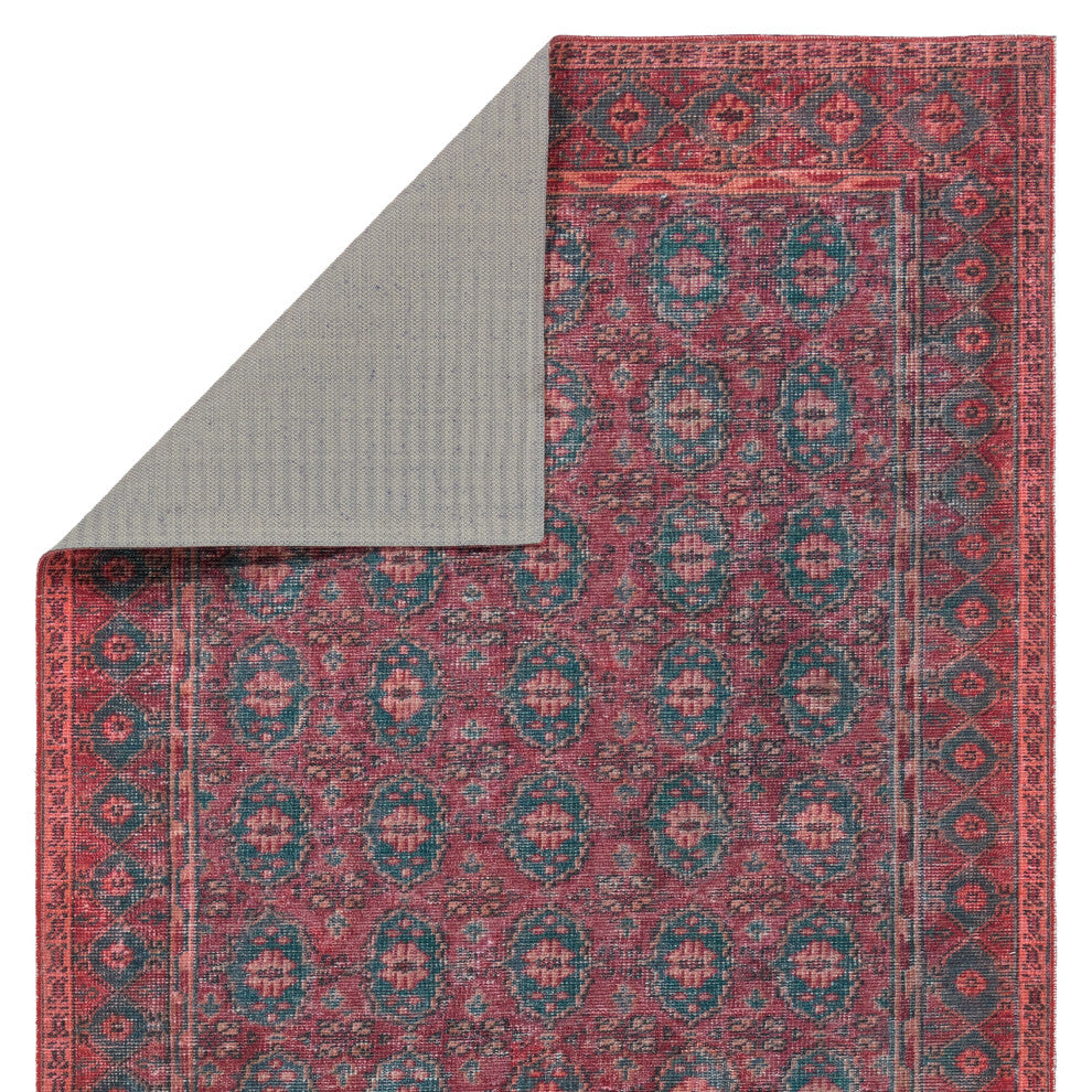 Kate Lester + Jaipur Living Kalinar Damask Dark Red/ Blue Runner Rug 3'X12'
