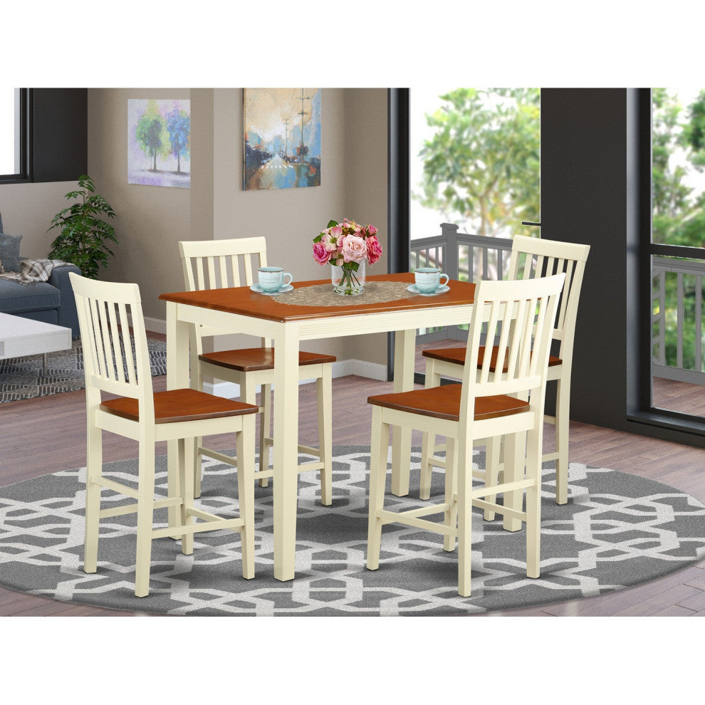 5 Pc Counter Height Set -Pub Table And 4 Bar Stools With Backs