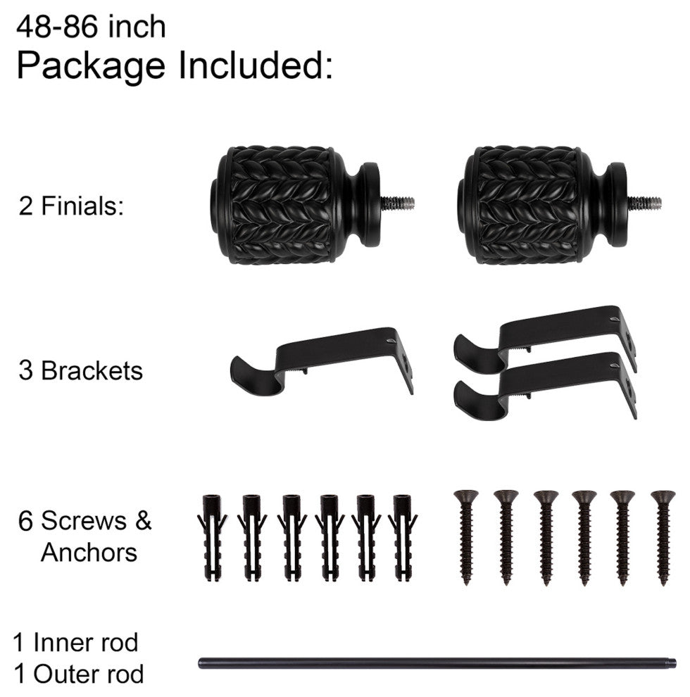 UTOPIA ALLEY 3/4 Inch Curtain Rod - Curtain Rods For Windows, Black, 48"-86"