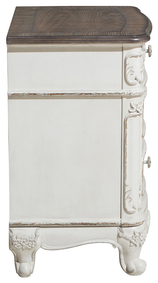 Averny Nighstand, 2-Tone Finish, Antique White, Gray