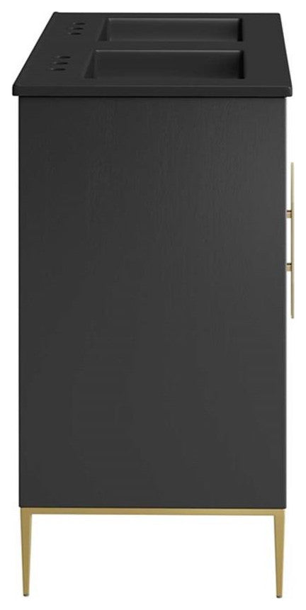 Modway Awaken 48" Solid Wood and MDF Double Sink Bathroom Vanity in Black