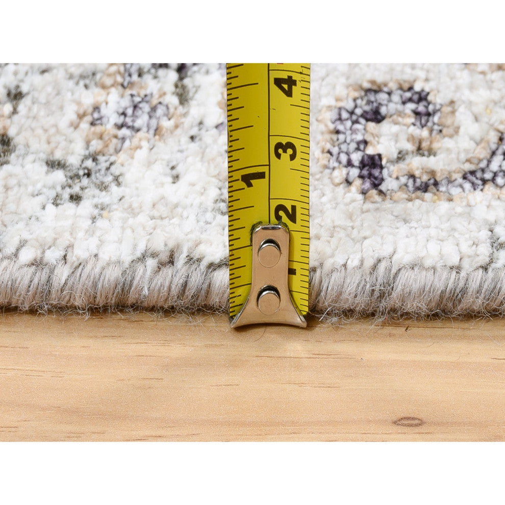 Gray, Hand Knotted, Modern, Silk with Textured Wool, Runner, Rug, 2'6" x 10'0"