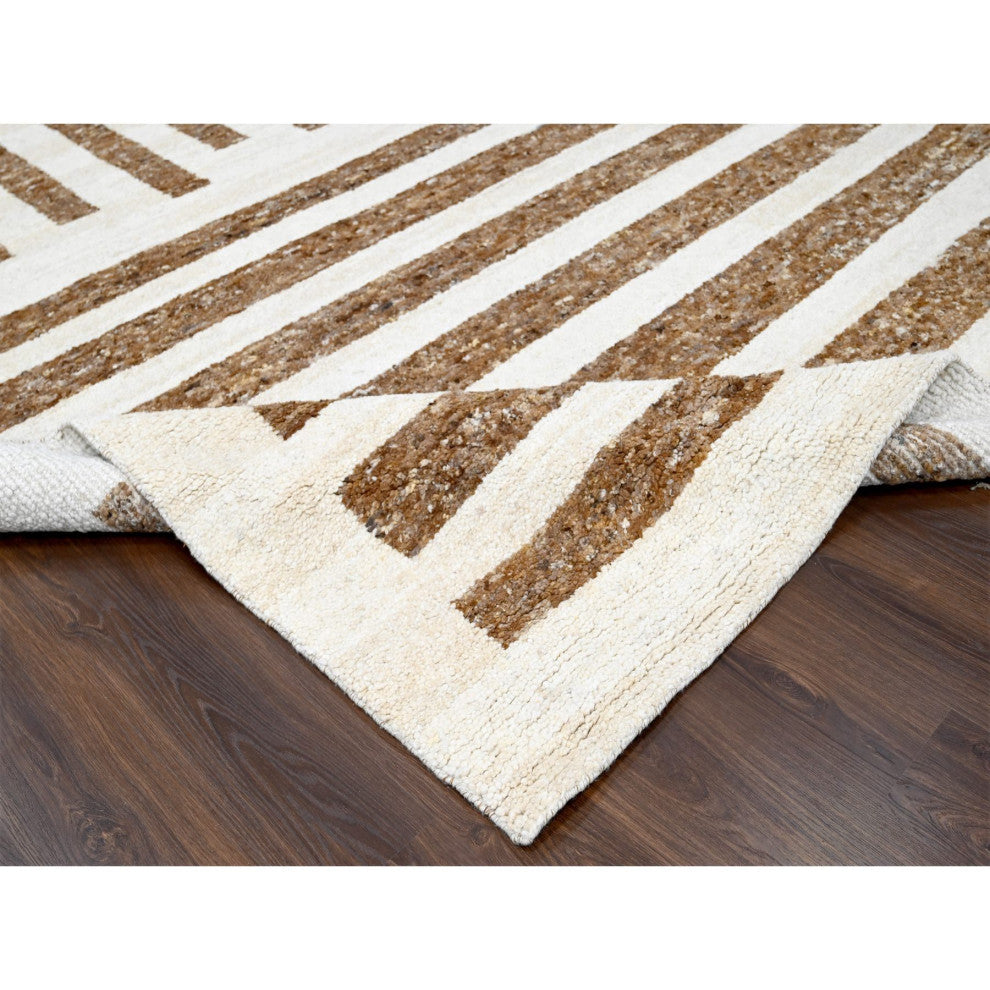 Brown Wool Minimalist Stripe Design Hand Knotted Oversized Rug 12'2"x14'10"