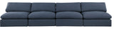 Comfy Upholstered Modular Sofa, Navy, 4-Piece: 4 Armless Chair, Linen Textured Fabric