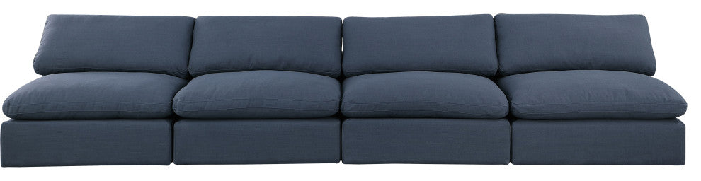 Comfy Upholstered Modular Sofa, Navy, 4-Piece: 4 Armless Chair, Linen Textured Fabric