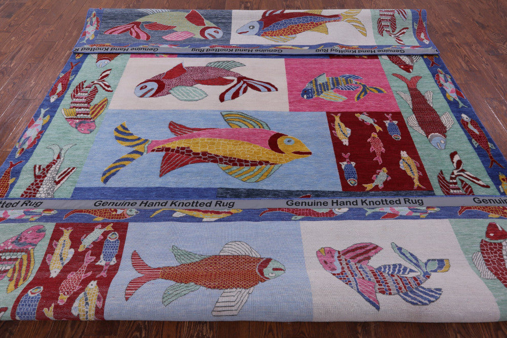 Hand Knotted Fish Design Gabbeh Rug 9' 1" X 12' 0" - Q13529