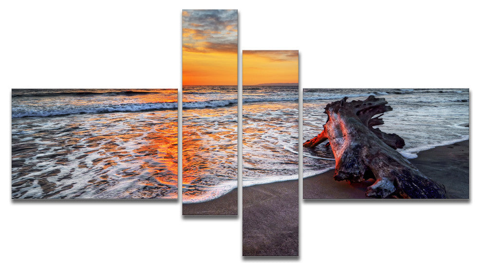 Fantastic Sandy Shore at Sunset, Seashore Canvas Art Print, 60"x32", 4 panels