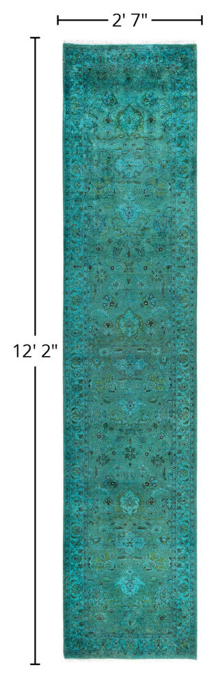 Overdyed One-of-a-Kind Hand-Knotted Area Rug Green, 2' 7" x 12' 2"