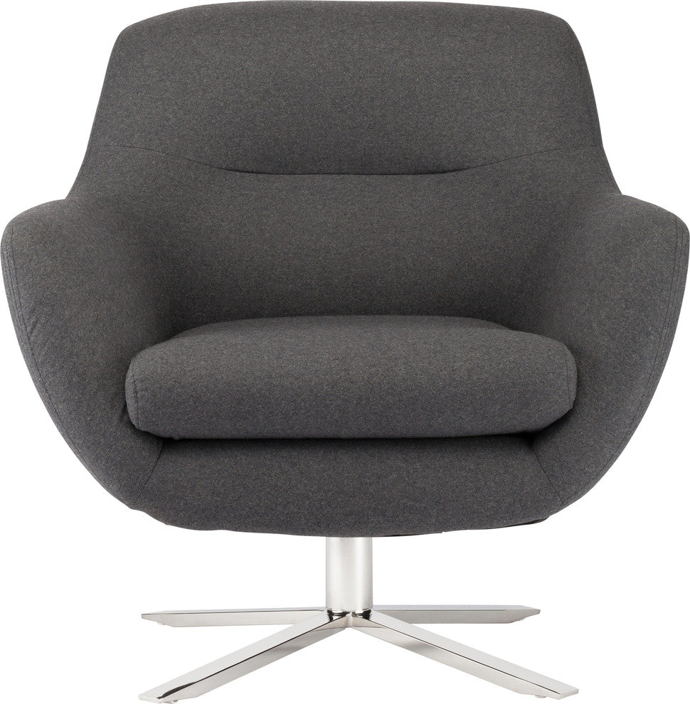 Greta Occassional Chair in Dark Grey Wool and Polished Stainless Base by Nuevo