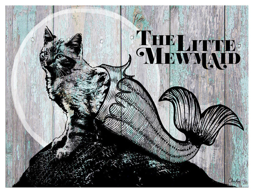 Ready2HangArt 'Little Mewmaid' Wrapped Canvas Cat Wall Art, 30"x40"