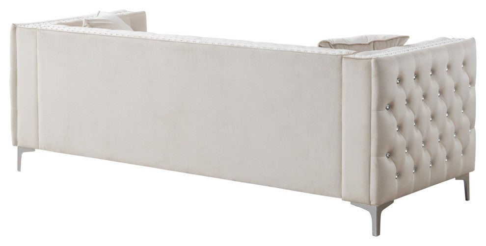 Paige Tufted Velvet Sofa, Ivory