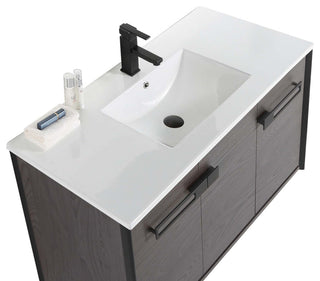 Oakville Wall Mount Bathroom Vanity, Black Coal Oak, 42", Black Hardware