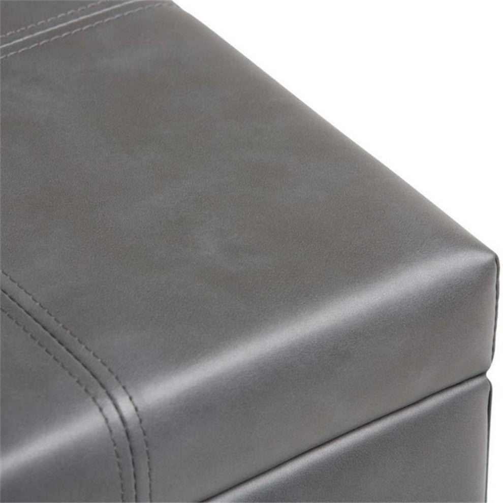 Dover 36" W Rectangle Storage Ottoman Bench in Stone Gray Faux Leather