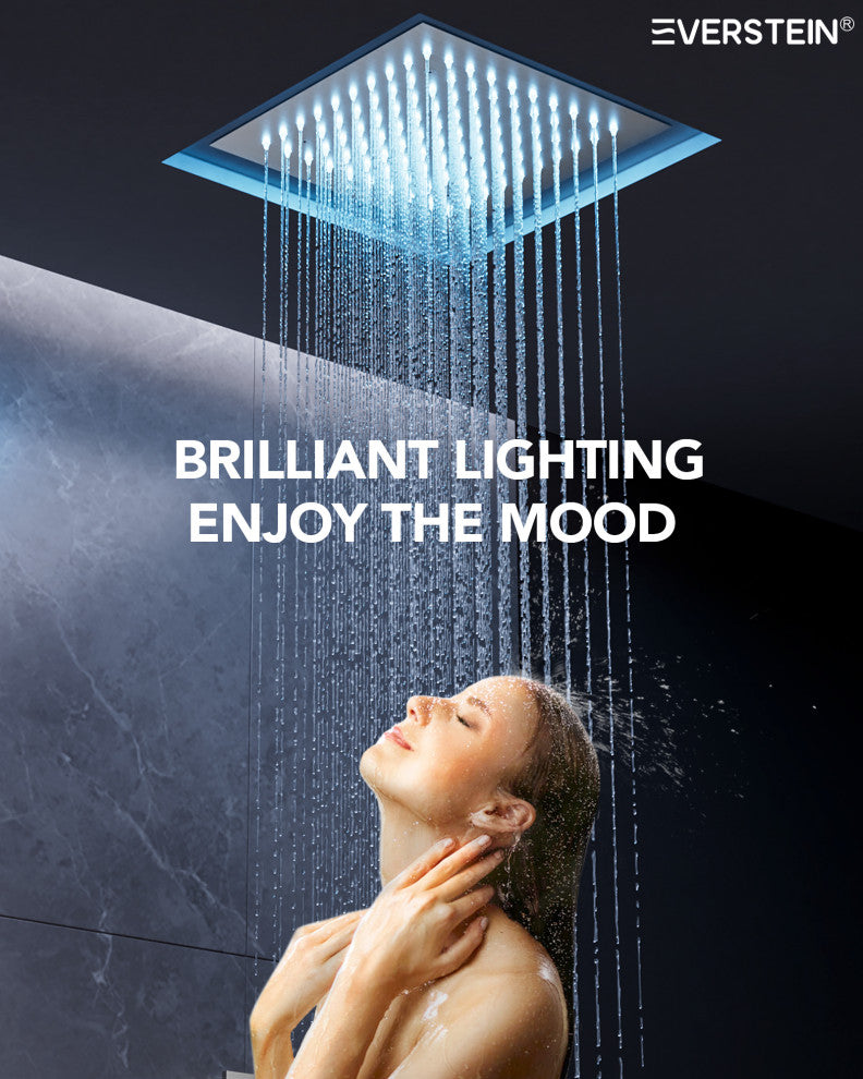 LED Thermostatic Shower System 12" Rain Shower Head with 6 Body Jets, Brushed Nickel