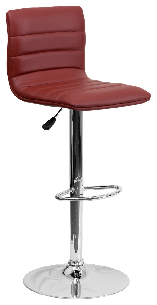 Contemporary Burgundy Vinyl Adjustable Barstool With Chrome Base