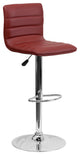 Contemporary Burgundy Vinyl Adjustable Barstool With Chrome Base