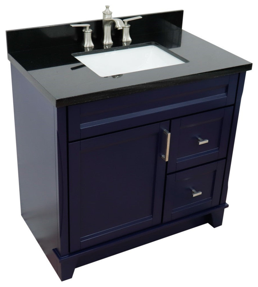 37" Single Sink Vanity, Blue Finish With Black Galaxy Granite