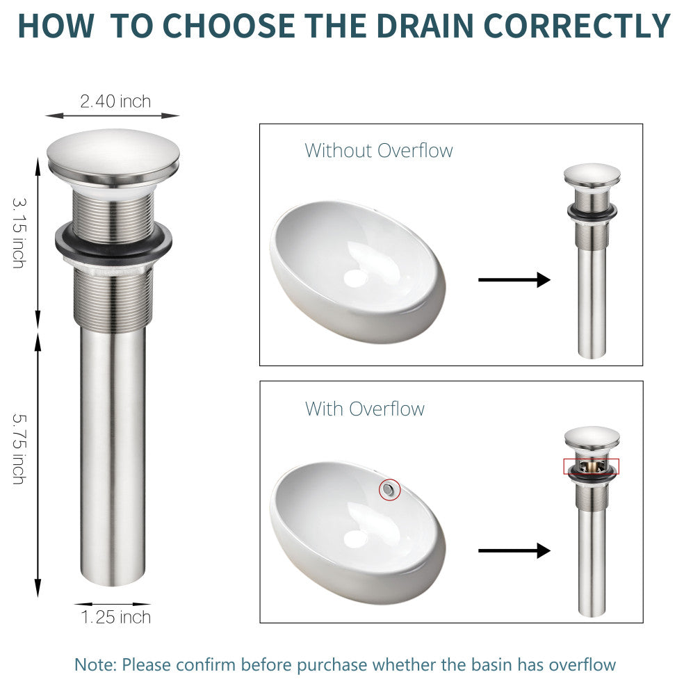 HEATGENE Bathroom Sink Drain, Pop Up Drain, Brushed Nickel, Without Overflow