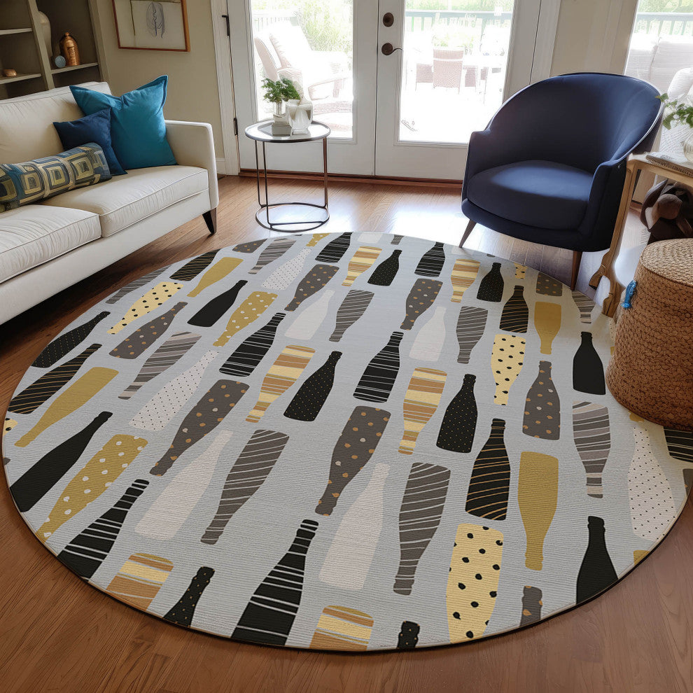 Indoor/Outdoor Kendall KE12 Silver Machine Washable 8' x 8' Round Rug