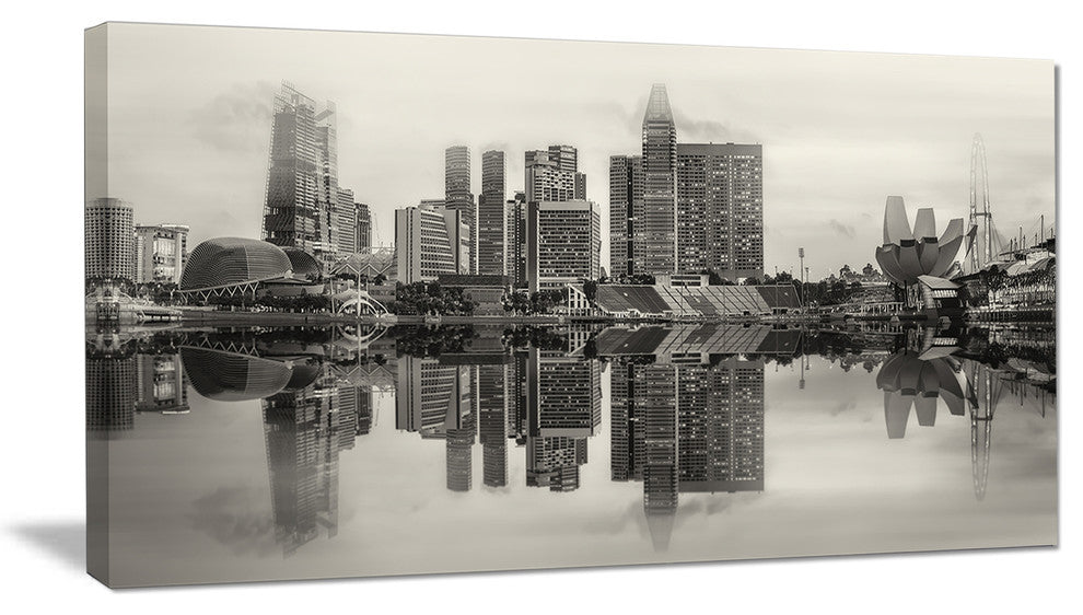 "Singapore Skyline View Panorama" Cityscape Artwork Canvas, 1 Panel, 60"x28"