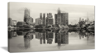 "Singapore Skyline View Panorama" Cityscape Artwork Canvas, 1 Panel, 60"x28"