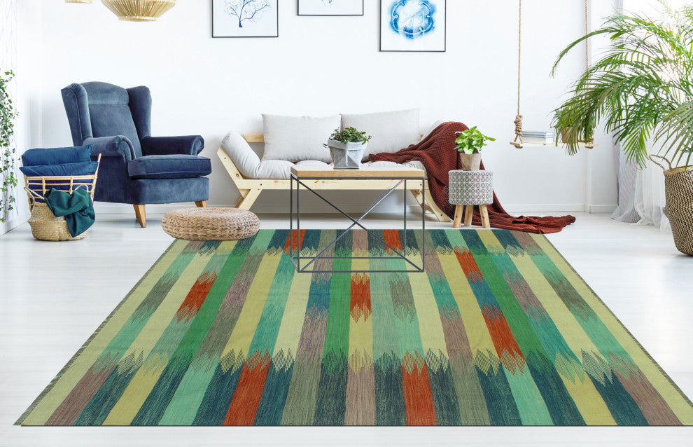 Winchester Kilim Oryngul Gray/Light Green Rug, 6'5x9'8